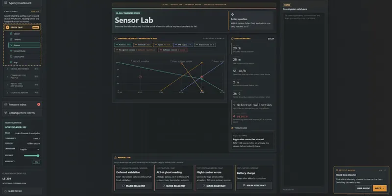 Accident Investigator Simulator : Black Box interface de déduction