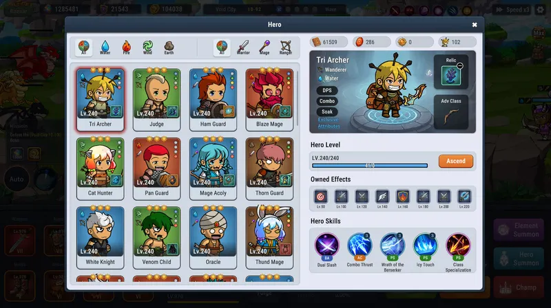 Elemental Master: Heroes Assemble presenta su interfaz de progresión de los héroes