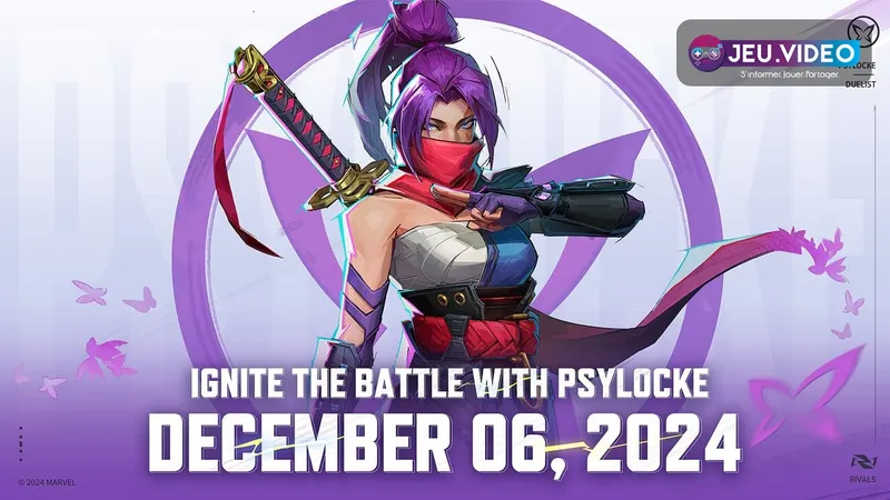 Psylocke dans Marvel Rivals prête à engager avec son katana psychique pour un build Duelist mobile