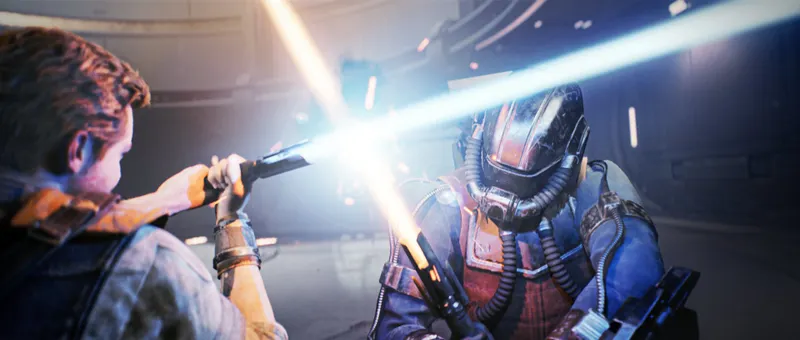 Combat dans une zone ouverte de Star Wars Jedi Survivor pour tester framerate et effets PC