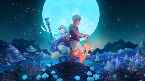 Sea of Stars mobile : Valere et Zale sous une lune géante