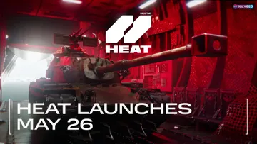World of Tanks HEAT avec un char, le logo officiel et la date du 26 mai