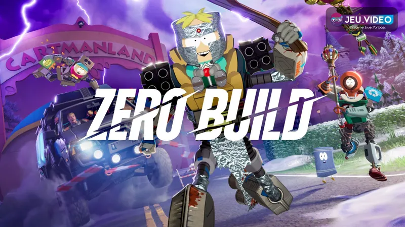 Visuel officiel de Fortnite Zero Build montrant un combat sans construction où le décor sert de protection.