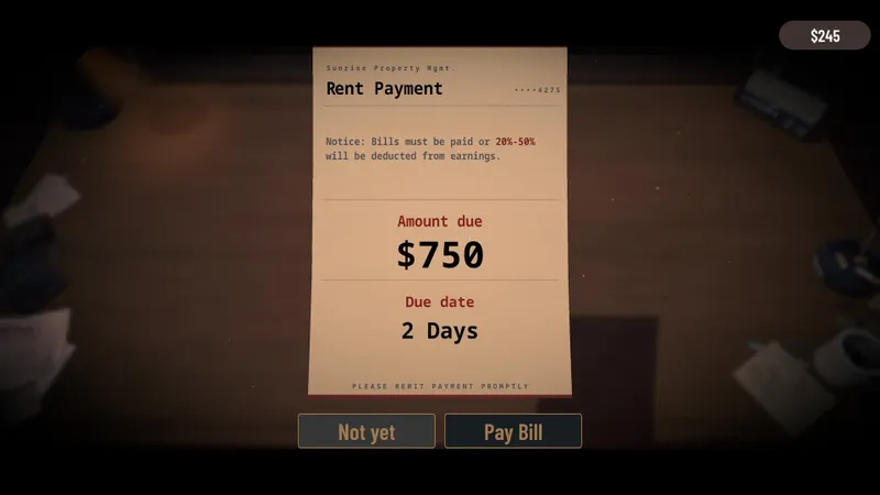 Bills Must Be Paid montrant une facture de loyer à payer avant pénalité