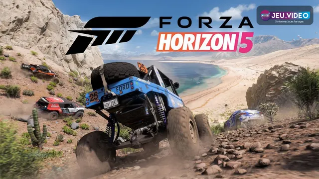 Ford Bronco et buggies Forza Horizon 5 sur une descente rocheuse, scène utile pour un guide voitures offroad et upgrades débutant