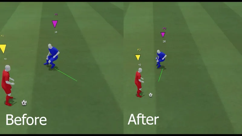 Comparaison officielle FC 26 montrant un défenseur en jockey face à un porteur de balle