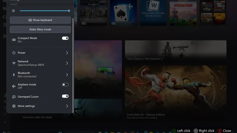 Option de curseur manette dans Xbox mode pour naviguer sans souris