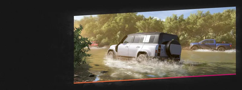 Voitures de Forza Horizon 5 traversant une rivière pour illustrer les récompenses de progression à conserver avant toute vente aux enchères