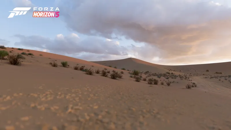Dunes du désert de Forza Horizon 5 indiquant le type de terrain où un buggy ou un 4x4 préparé offroad garde mieux sa vitesse