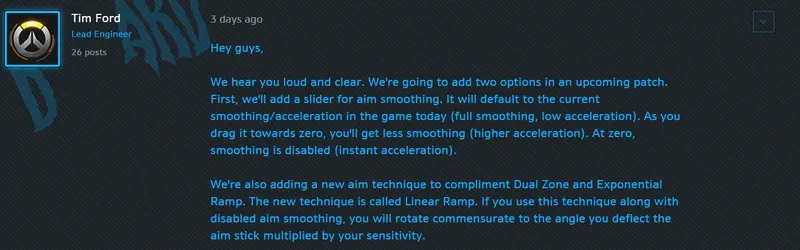Overwatch message officiel patch