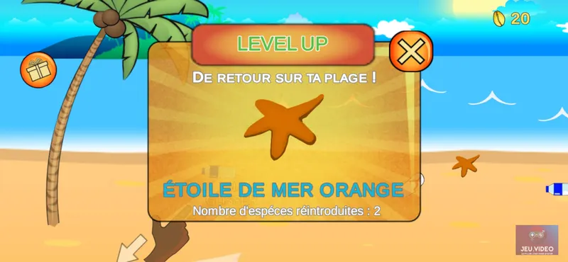 Présentation du jeu Clean my Beach - gain de niveau