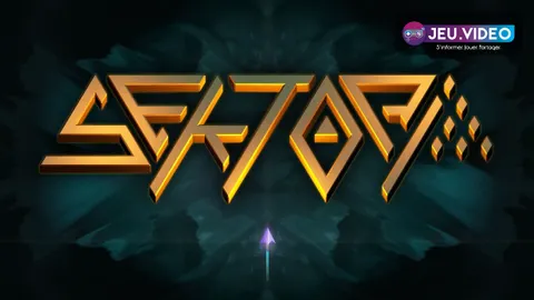 Logo de Sektori et vaisseau arcade sur fond néon