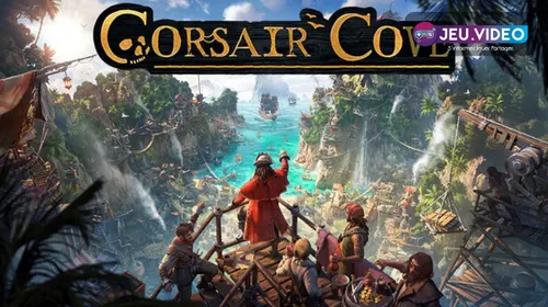 Illustration officielle de Corsair Cove montrant un repaire pirate sur une baie fortifiée