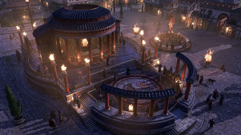 Capture officielle de Anno 117 : Pax Romana – Prophecies of Ash montrant une scène de production sur Cinis