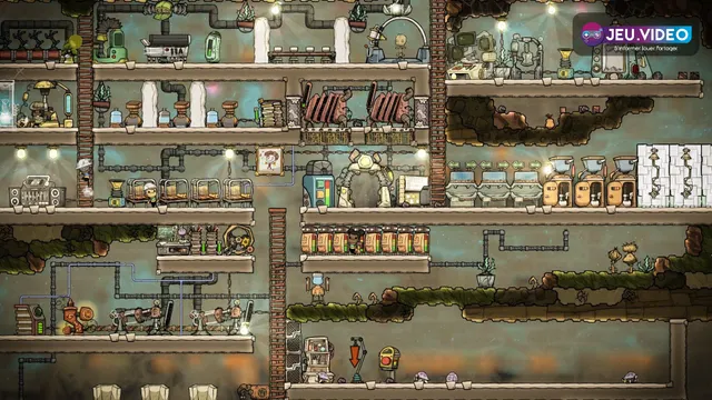 Base Oxygen Not Included organisée avec dortoirs, cultures, sanitaires et zones de travail pour survivre aux 50 premiers cycles