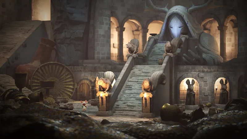 Moss The Forgotten Relic trailer montrant Quill dans un donjon aux ruines mystérieuses