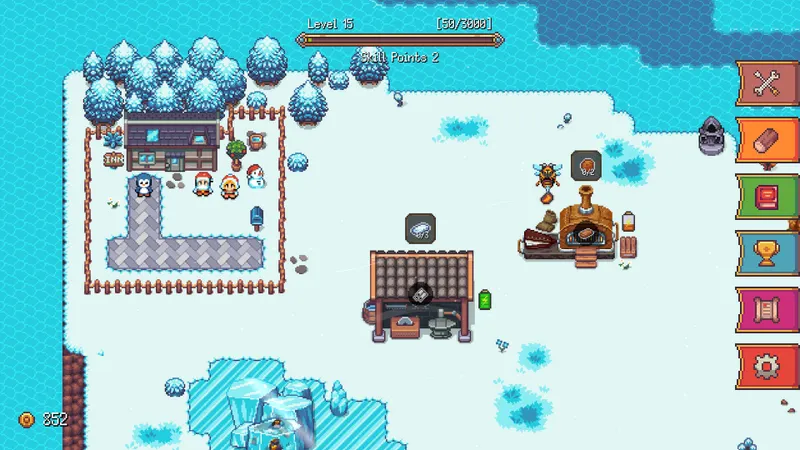 Capture officielle de Suncraft montrant un environnement coloré en pixel art