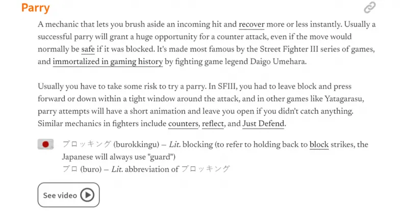 Glossaire - The Fighting Game Glossary - Parry