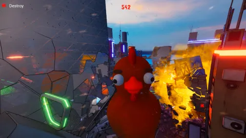 Chickzilla, test Steam montrant une scène officielle de destruction