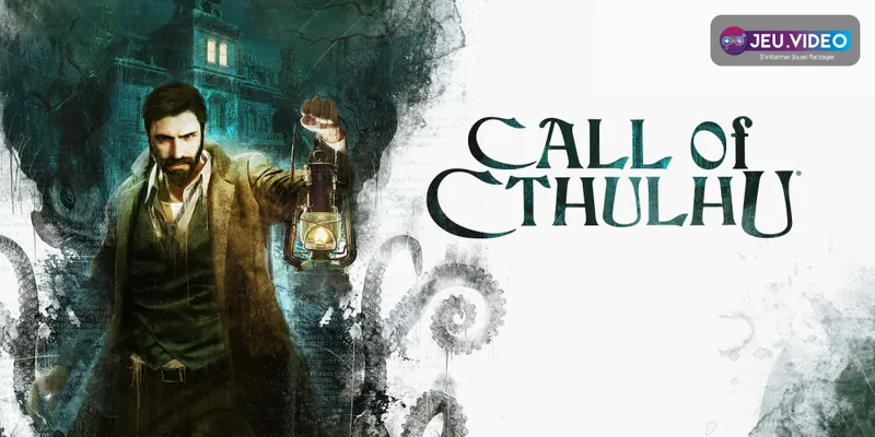 Illustration officielle de Call of Cthulhu avec Edward Pierce devant une scène sombre sur Darkwater Island