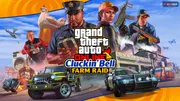 Personnages de GTA Online devant la ferme Cluckin’ Bell avant une opération solo