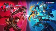 Visuel officiel Overwatch 2 Cross-Progression montrant la fusion des cosmétiques, statistiques, presets et rangs sur Battle.net pour jouer sur plusieurs plateformes