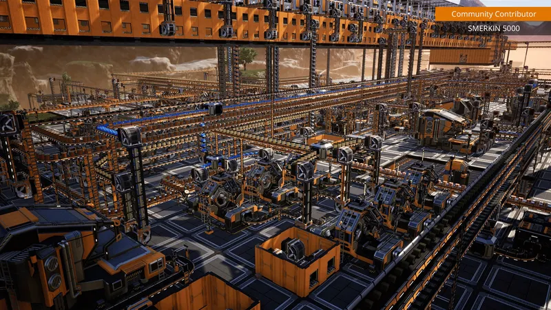 Complexe de production Satisfactory avec plusieurs niveaux illustrant les erreurs possibles quand les extensions ne sont pas prévues dès le départ