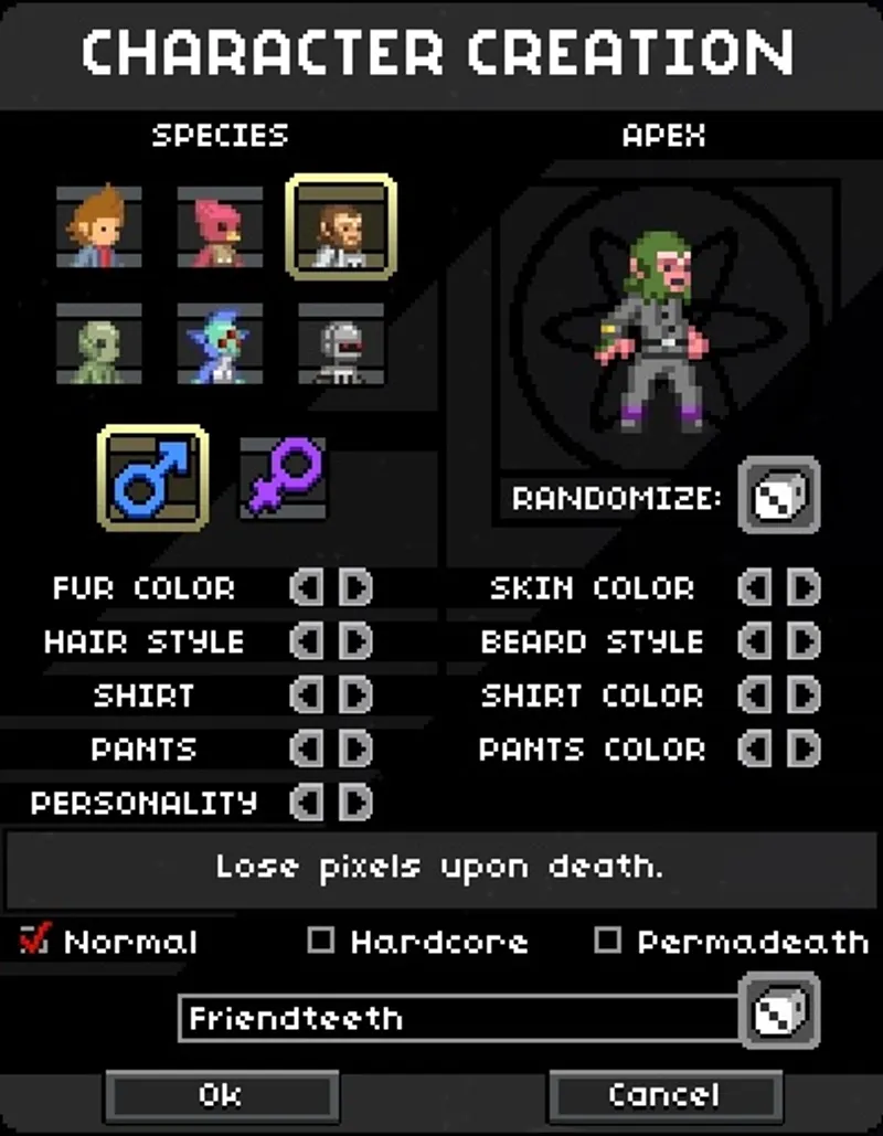 création de personnage Starbound