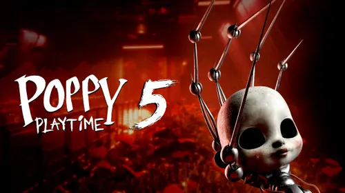 Visuel officiel de Poppy Playtime Chapter 5 montrant la marionnette du Prototype au-dessus d’une usine rouge pour identifier le DLC Broken Things