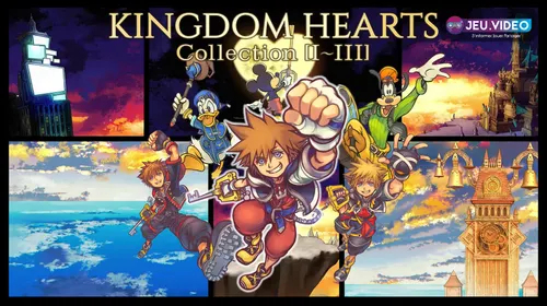 Kingdom Hearts Switch 2 avec Sora, Donald et Dingo sur l’illustration officielle de la collection
