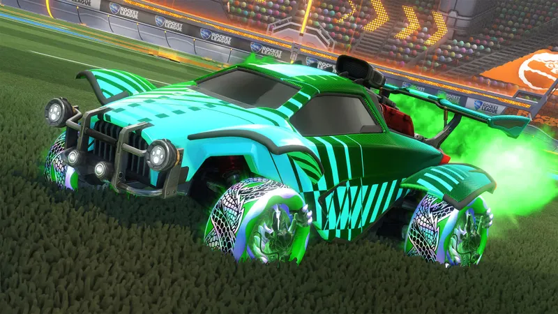 Voiture Rocket League avec boost vert pour illustrer le choix de vibration pendant les phases d’accélération