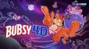Bubsy 4D avec Bubsy dans un niveau coloré du platformer 3D d'Atari