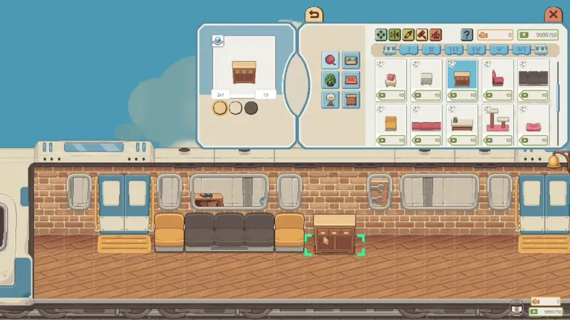 Neko Station montre les chats et les objets de personnalisation du train