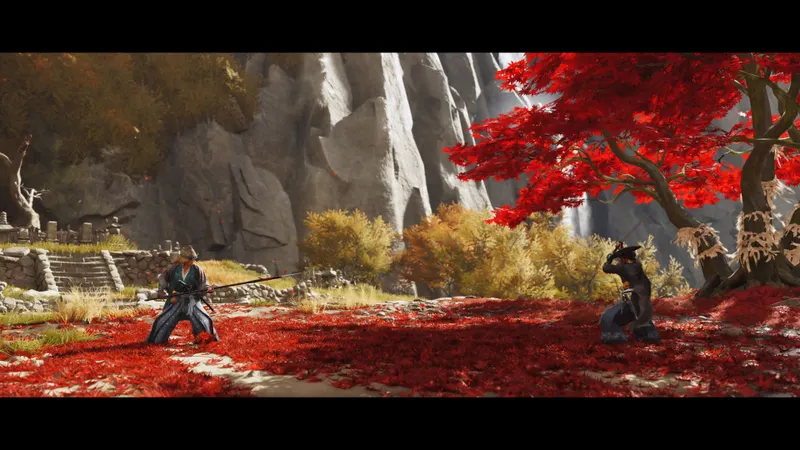 Combat dans Ghost of Yōtei avec plusieurs ennemis, utile pour comparer les rôles des classes Legends