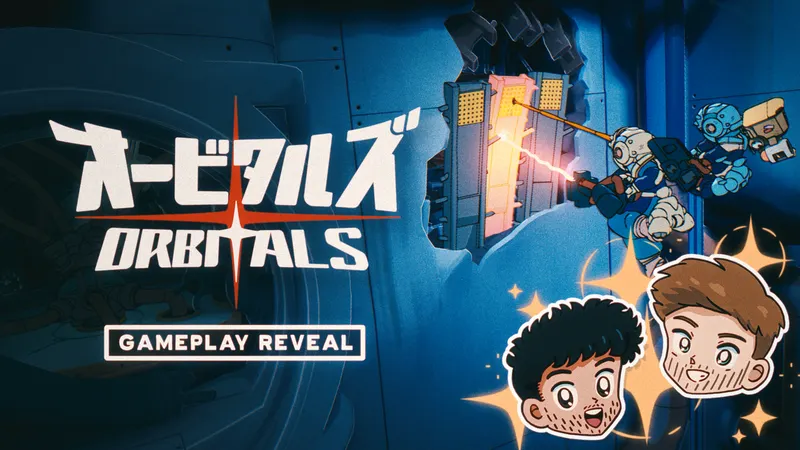 Gameplay coop de Orbitals dans un décor spatial rétro anime