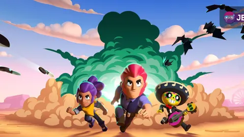 Visuel officiel de Brawl Stars montrant plusieurs Brawlers dans une arène pour illustrer la visée et la fluidité sur mobile.