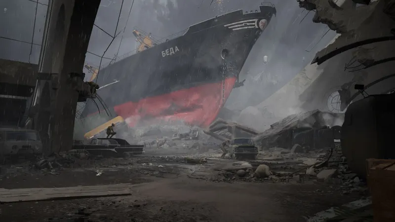 Épave massive et route détruite sur la plateforme Wave dans Atomic Heart Blood On Crystal