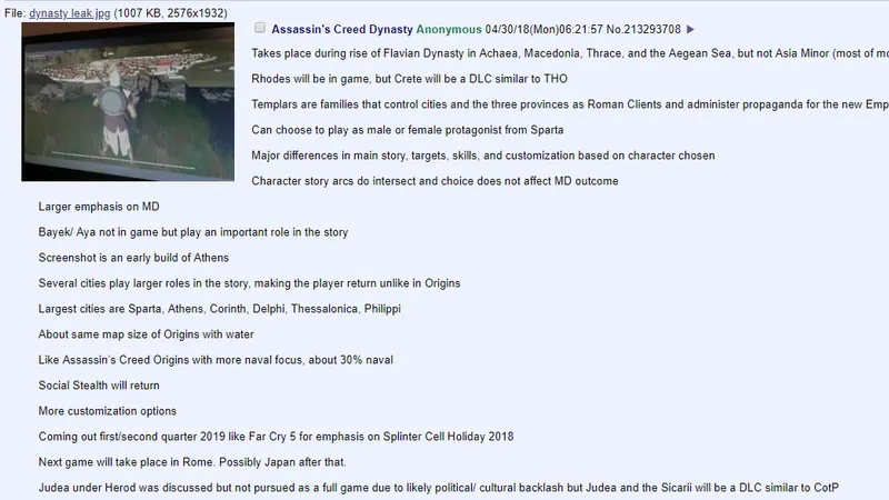 Rumeur : Assassin's Creed Dynasty fuite sur 4Chan