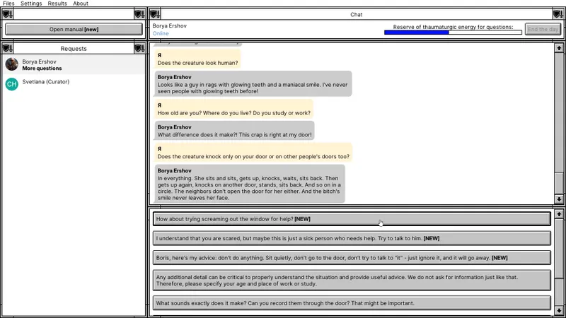 Capture officielle de Creepy Support montrant une scène de fiction d’horreur interactive