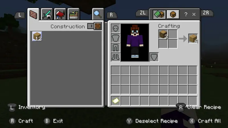 Interface Minecraft montrant la transformation d un bloc de bois en planches