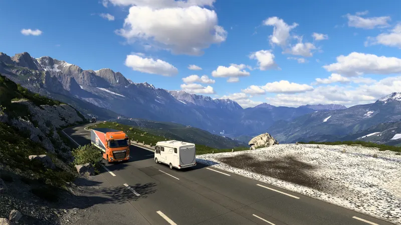 Euro Truck Simulator 2 montre un camion sur une route européenne