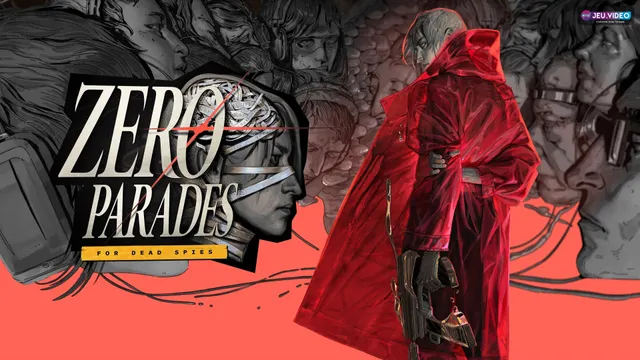 Key art officiel de ZERO PARADES : For Dead Spies avec Hershel Wilk en manteau rouge devant Portofiro