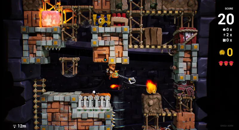 Capture de Pit Panic dans Excavation Site avec grappin, lave et blocs à creuser
