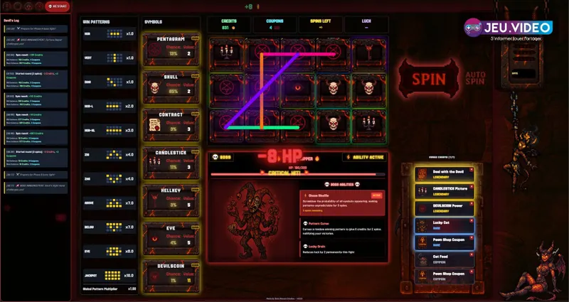 Capture d’écran officielle de Devils Due montrant l’interface de combat à la machine à sous.