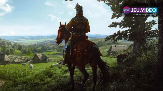 Artwork officiel de Manor Lords montrant un seigneur à cheval devant un village médiéval pour illustrer un guide de départ stable