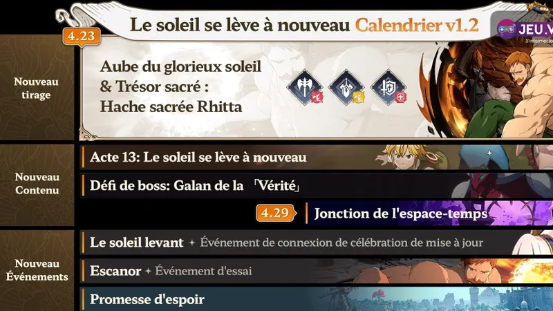 7DS Origin update avec Escanor, l'acte 13 et le calendrier v1.2
