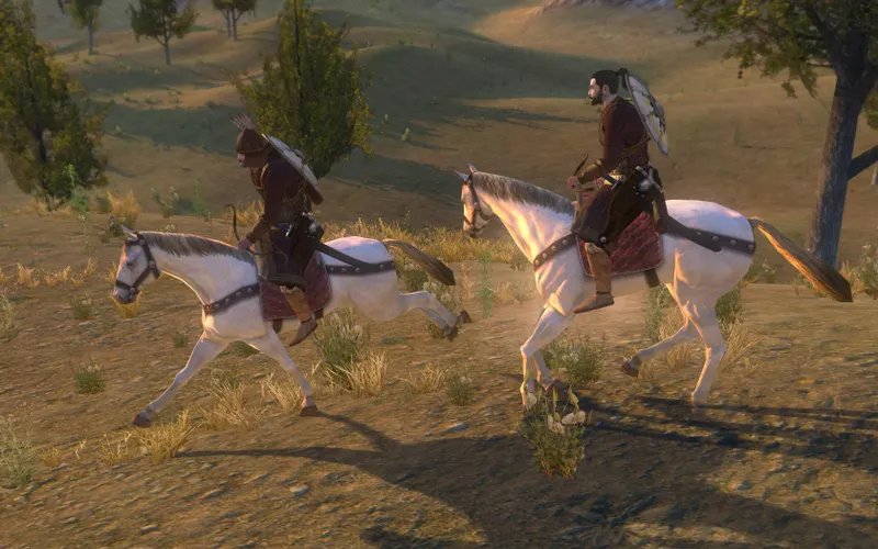 Affrontement entre plusieurs factions dans Mount & Blade : Warband illustrant une bataille en ligne à rejoindre avec le même module