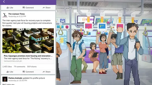 Interface de réseau social dans Until Then montrant des publications à consulter pour comprendre les indices de la première partie