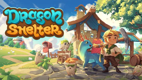 Dragon Shelter trailer avec ferme magique, dragons et héros devant le logo du jeu