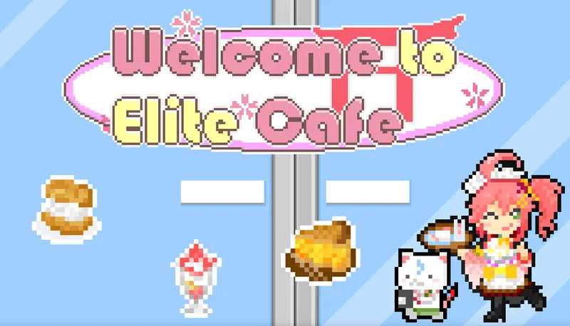 Visuel Steam de Welcome to Elite Cafe avec Sakura Miko devant le café